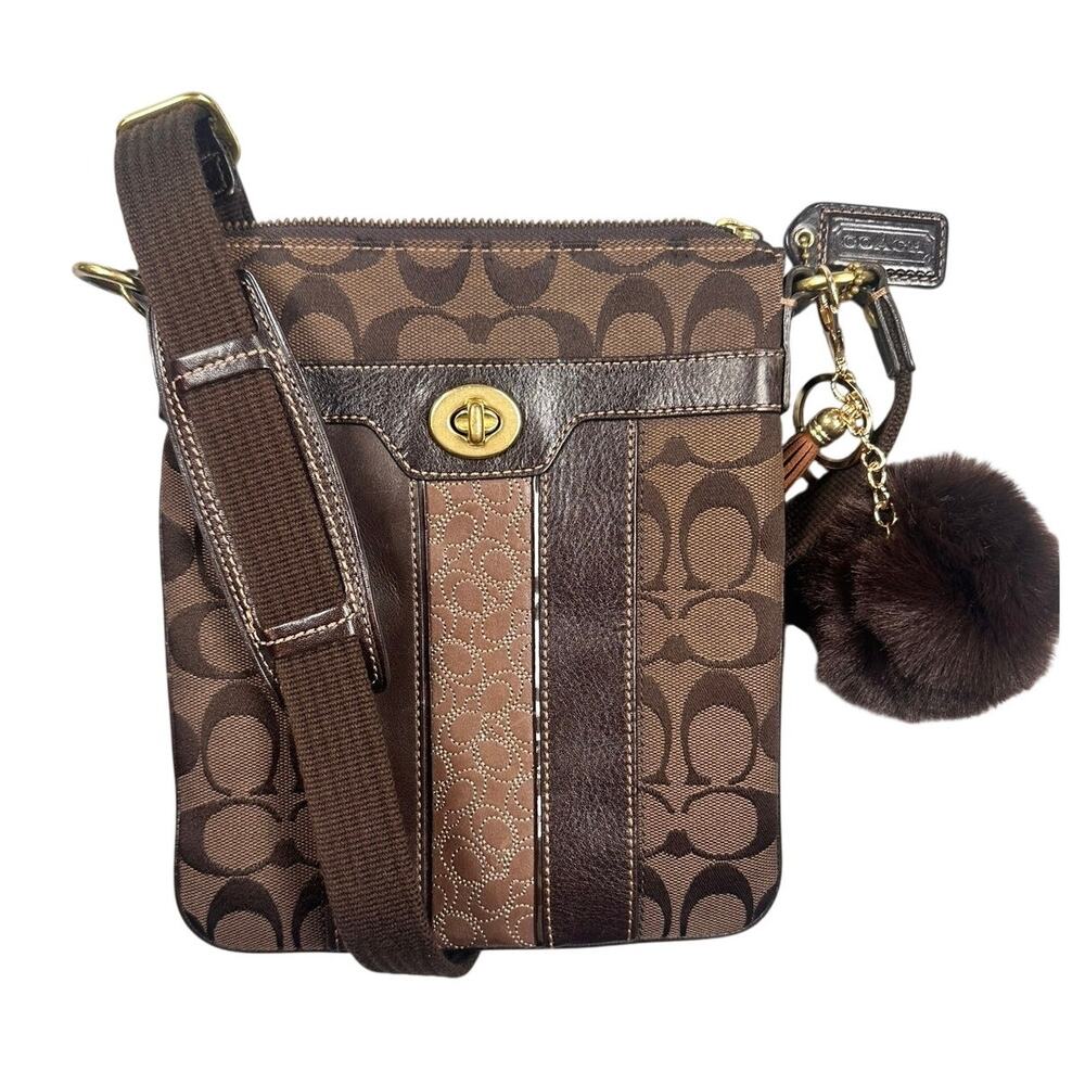 Coach Penelope Canvas Turnlock Swingpack Crossbody Brown